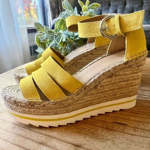 Marc Fisher Shoes - Marc Fisher Sammy Yellow Suede Espadrille Wedge Platform Sandel 9.5 NWOB